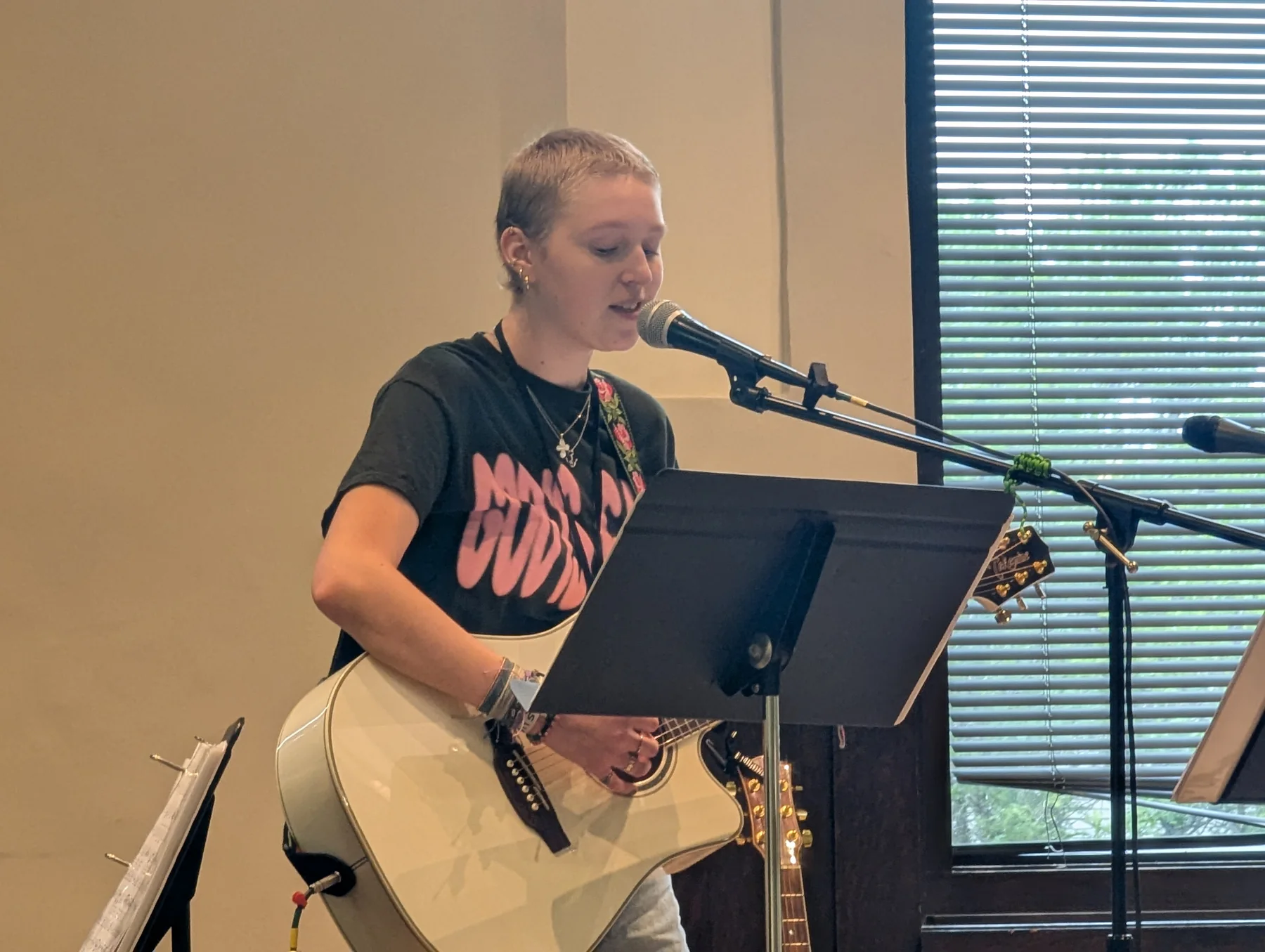 A camper playing guitar